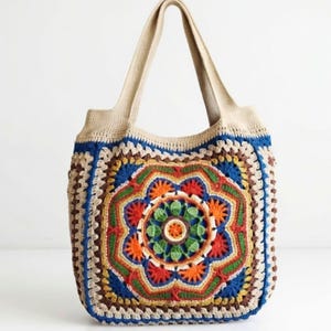 Crochet Granny Square Boho Bag: Handmade Cotton Shoulder Tote