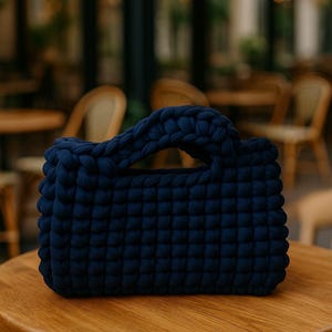Handmade Navy Blue Chunky Knit Bag – Soft & Stylish Statement Purse