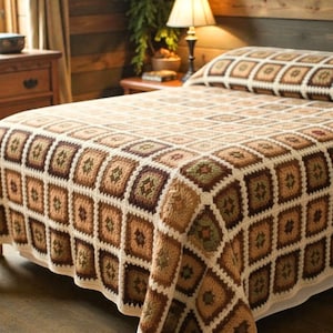 Manta de ganchillo cuadrada estilo abuela bohemia: manta retro hecha a mano para cama y sofá