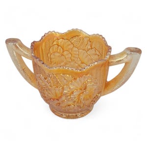 Imperial Marigold Carnival Glass Double Handle Sugar Bowl Vintage Iridescent