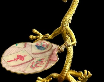Dragon Trinket Dish: Mahjong Tile Holder, Vintage Asian Decor