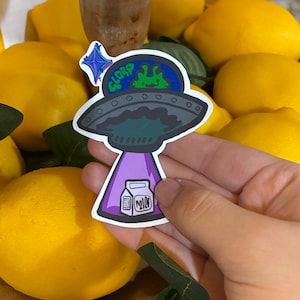 Pegatina de gato extraterrestre adorable / Pegatina holográfica mate / Pegatina para portátil con botella de agua / Pegatina para cuaderno de diario /