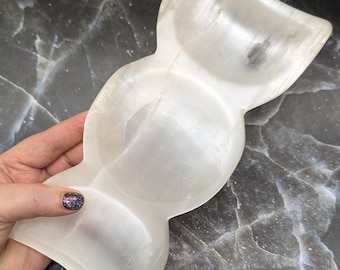 Large Selenite Triple Moon Bowl (8.5" Long)