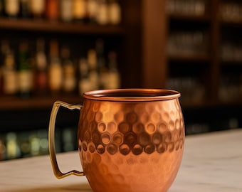 Taza Moscow Mule de cobre martillado hecha a mano: asa de latón, 473 ml
