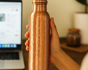 Handmade Hammered Copper Water Bottle 1L / 34oz | Pure Ayurvedic Wellness Flask for Healthy Drinking