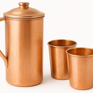 Pure Copper Jug with 2 Tumblers – Ayurvedic Water Set – Handmade Pitcher – 1.5L Detox Flask – Eco-Friendly Wellness Gift