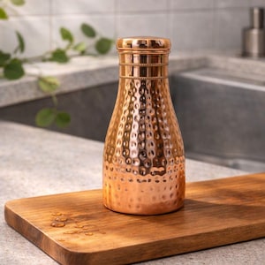 Botella de agua Ayurveda 100% de cobre martillado puro de 1 litro, hecha a mano, para beber agua, jarra de cobre con beneficios para la salud. Only Pitcher