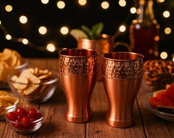 Handmade Hammered Copper Tumblers - Ayurvedic Drinkware, Set of 2