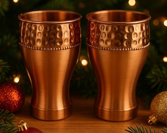 Handgemachte Gehämmerte Kupferbecher Ayurveda Trink-Set Kupfer Geschenk-Set Reine Kupferbecher Kupfer Kuchi-Becher Handgefertigte Cocktailtassen