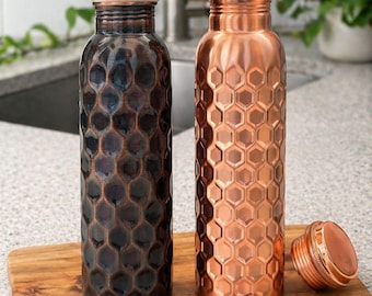 Ayurveda 100% Pure Hammered Copper Bottle 1L Heavy Handmade Copper Water Bottle Leak-Proof Ayurvedic Health Bottle Tamra Jal Wellness Bottle