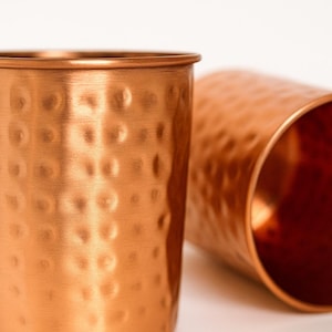 Pure Copper Tumblers Set of 2 | Hammered Ayurvedic Drinkware | 300ml Each | Handcrafted Eco-Friendly Glasses | Handcrafted Copper Tumblers