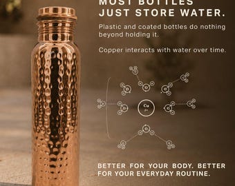 100% Pure Hammered Copper Water Bottle 1L | Ayurvedic Water Bottle | Leak Proof Copper Flask | Handmade Wellness Gift | Yoga & Detox Bottle