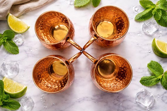 Pure Copper Mugs Set of 2 4 6 8 | Handmade Hammered Moscow Mule Cups | Ayurvedic Copper Drinkware Gift