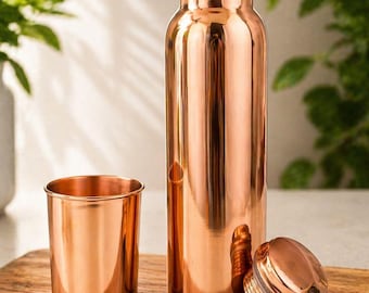 Ayurveda 100% Pure Copper Bottle 1L Handmade Copper Water Bottle Leak-Proof Ayurvedic Health Bottle Tamra Jal Wellness Bottle Copper Carafe