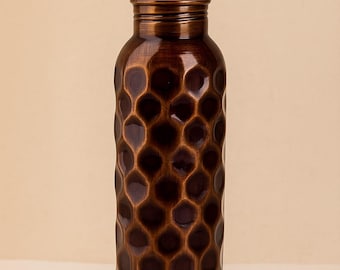100 % ren hamrad kopparvattenflaska 1 l | Handgjord läckagesäker kopparflaska | Ayurvedisk vattenflaska | Yoga och wellness-present till henne och honom