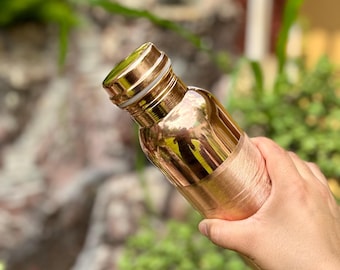100% Pure Copper Water Bottle 1 Liter / 34oz – Handmade Ayurvedic Leak-Proof Flask, Eco-Friendly Reusable Metal Bottle, Yoga & Wellness Gift