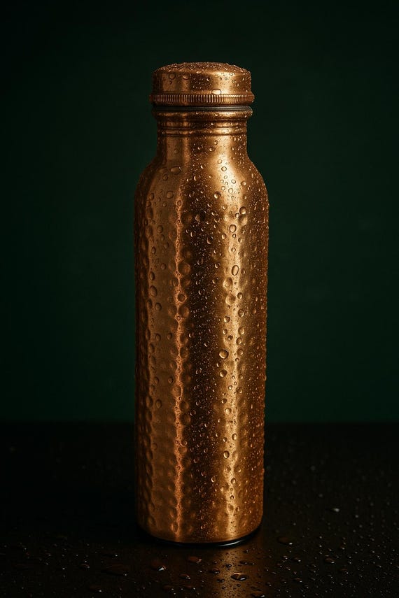 Handmade Hammered Pure Copper Water Bottle – 1L / 34oz Ayurvedic Wellness & Healthy Hydration