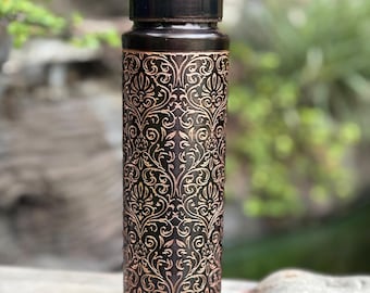 Engraved Copper Water Bottle 950ml | Handcrafted Ayurvedic Floral Flask – Leak-Proof Drinkware for Detox & Hydration