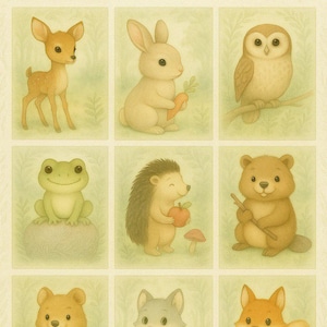 Woodland Animal Nursery Prints Set of 10 - Forest Friends Wall Art - Bady Room Digital Download - Printable Poster Decor