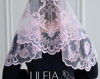 Rosa Spitzen Mantilla Schleier, Katholischer Kapellen Schleier, Blumen Kirche Kopfbedeckung, Lateinische Masse Schleier
