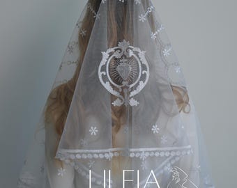 White Lace Chapel Veil, Catholic Mantilla Veil, Lace Mantilla Veil, Ivory Chapel Veil