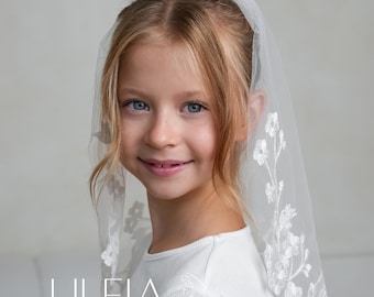 Welon dla dziewczynki z koronką kwiatową, welon do mszy katolickiej, welon koronkowy dla dziewczynki, welon do chrztu dla dziecka