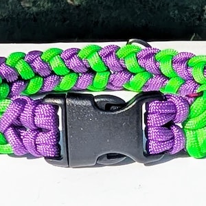 Beetlejuice Dog Collar, Green Purple Paracord, Heavy Duty Metal Buckle