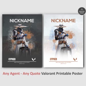 Personalized Valorant Agent Art | Cypher, Omen, Sage, Jett, Killjoy, Reyna, Gaming Decor Custom Gamer Room Wall Print, Video Game Poster