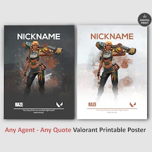 Custom Valorant Poster, Personalized Gaming Art with Name, Agent Raze, Reyna Jett Killjoy Fade, Digital Print, Gift for Gamers, Digital Art