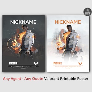 Personalized Valorant Poster, Custom Gift for Gamer Art with Name, Phoenix, Jett, Reyna, Sage, Viper, Killjoy,  Gaming Digital Print