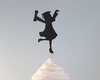 Graduation Girl 2 Cupcake Topper, Grad Die Cuts Food Picks, Unique Graduate Table Decor Color Options Class of 2024