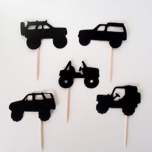 Off-Road Trucks Cupcake Topper, 4-Wheeler, Die Cuts, Birthday Decor, Mudding Party Pick, Extreme Sports, Sets of 12, with Confetti Option image 1