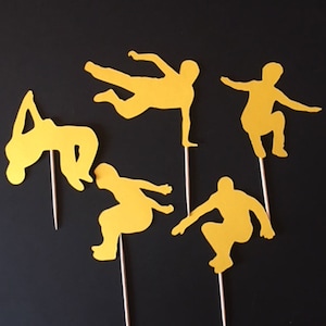 Parkour Cupcake Toppers, Jumping Kids Obstacle Course Die Cuts,  Birthday Party Decor Food Picks, Donut Pick, Color Options, Boy or Girl