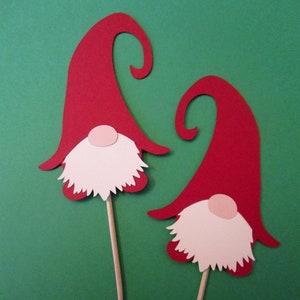 Gnome Cupcake Topper, Woodland Elf Die Cut Food Pick, Set of 12, Color Options, Barn Red (shown)