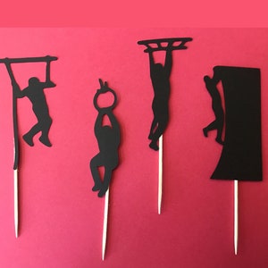 Obstacle Course Cupcake Toppers, Warrior Competition Die Cuts,  Warped Wall Birthday Party Decor Food Picks, Donut Pick, Color Options