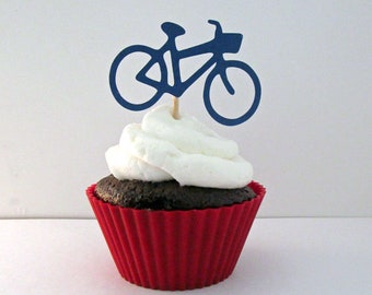 Bicycle Cupcake Topper Die Cut, Set of 12, Biking Party Favor, Tandem Bike Wedding Pick, Shower Party Decor, Style and Color Options