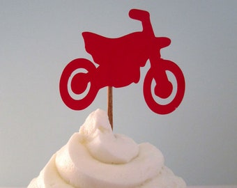Dirt Bike Cupcake Topper, MotorBike Die Cut, Set of 12, Party Favor MotoCross Birthday Extreme Sports Adventure, Color Options