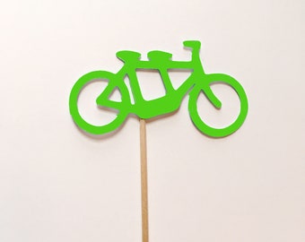 Tandem Bicycle Cupcake Topper Die Cut, Set of 12, Biking Party Favor, Bike for 2 Wedding Pick, Shower Party Decor, Style and Color Options