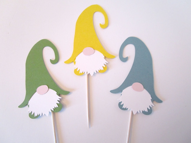 Gnome Cupcake Topper, Woodland Elf Die Cut Food Pick, Set of 12, Color Options, Other - specify