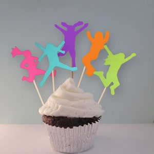 Girls Jump Party Cupcake Toppers, Jumping Girls Die Cuts, Trampoline Birthday, Bounce House Party Decor Cake Picks