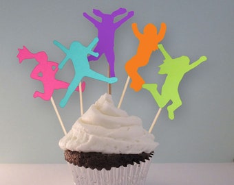 Girls Jump Party Cupcake Toppers, Jumping Girls Die Cuts, Trampoline Birthday, Bounce House Party Decor Cake Picks