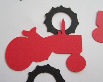 Farm Tractor Confetti Die Cut Black Red Farming Party Decor Scrapbook Card Making Color Options, Green, Pink, etc