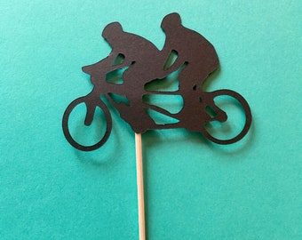 Tandem Bikers Bicycle Cupcake Topper Die Cut, Set of 12, Biking Party Favor, Party Decor Food Pick Style and Color Options