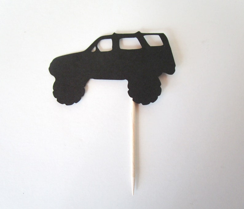 Off-Road Trucks Cupcake Topper, 4-Wheeler, Die Cuts, Birthday Decor, Mudding Party Pick, Extreme Sports, Sets of 12, with Confetti Option image 5