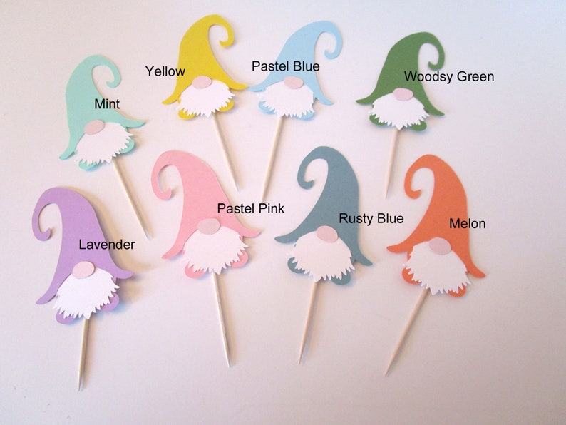 Gnome Cupcake Topper, Woodland Elf Die Cut Food Pick, Set of 12, Color Options, image 4