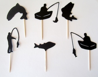 Fisherman Cupcake Toppers: Fishing Retirement Party Decor (Set of 12)