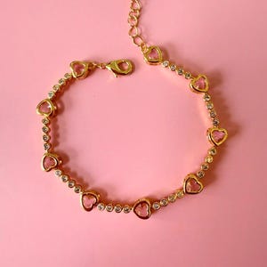Gold Plated CZ Pink Heart Bracelet