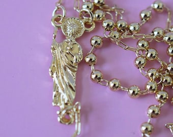 18K Gold Plated Saint Jude Rosary Necklace