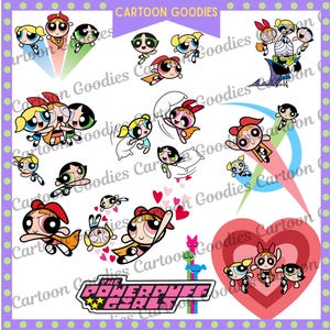 Powerpuff Girls JPG PDF PNG Cartoon digitaal bestand bundel. Direct downloaden. Clipart van hoge kwaliteit