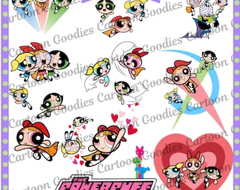 Powerpuff Girls  JPG PDF PNG Cartoon Digital File Bundle . Instant Download. High Quality Clipart